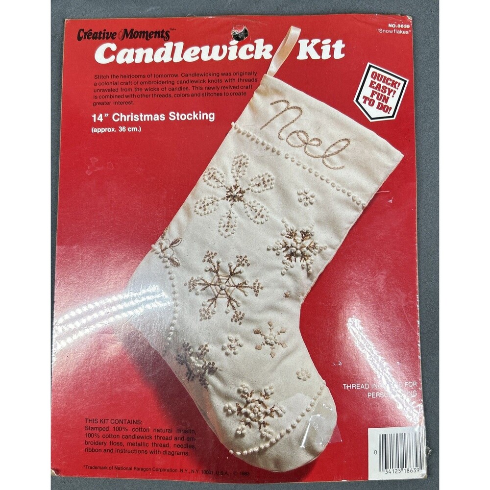 VTG Creative Moments Candlewick Kit #8639 Christmas Stocking 14" Snowflakes 1983